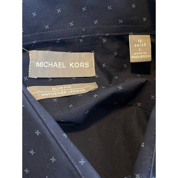Michael Kors Men’s Slim Fit Blue Pattern Button Down Shirt Size Large - Picture 3 of 7